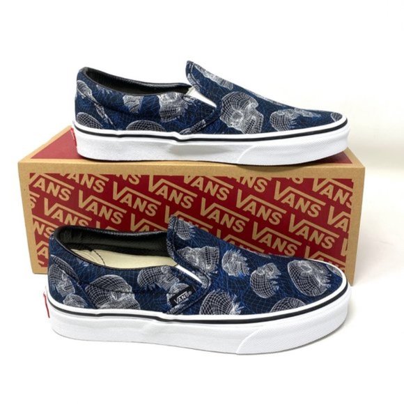 VANS Women Size VN0A33TB9IB Classic Slip On Wireframe Skull Black Canvas Sneaker - Picture 1 of 10